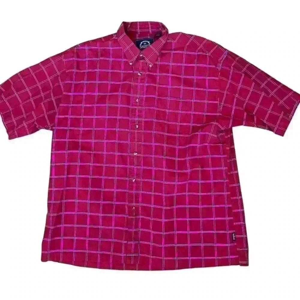 BD Baggies Men’s XL Button Down Short Sleeve Shirt Cotton Plaid Red and Blue